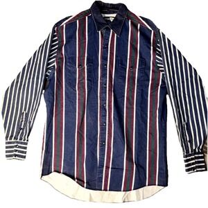 VTG Wrangler Brushpopper Western Stripe Shirt Mens 16.5 35 XL Long USA Made